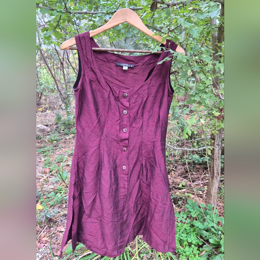 Haldora Burgundy Sleeveless Button Silk Dress